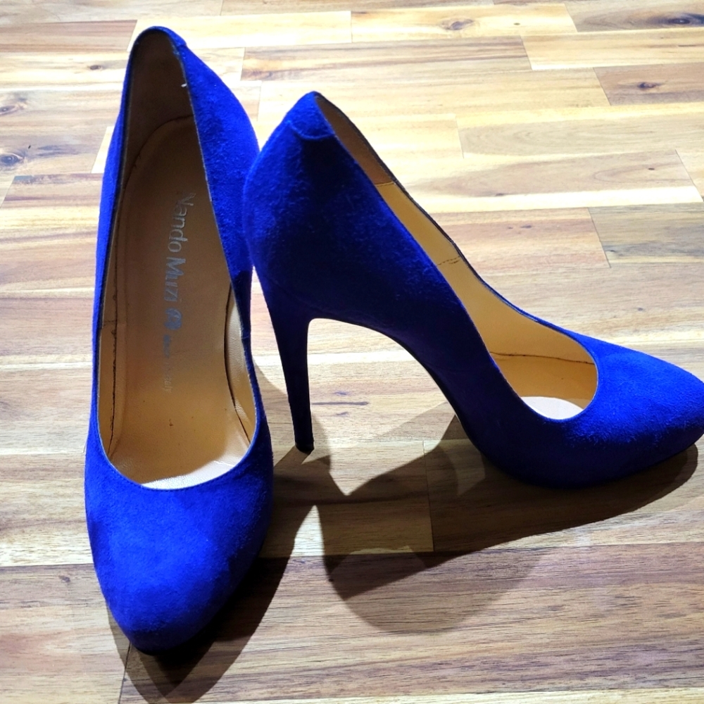 Quality Nando Muzi Beautiful Indigo Blue Suede High Heels Made In Italy